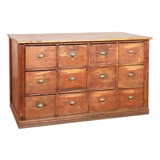 19th Century Danish Pine 12-Drawer Apothecary Sideboard Kitchen Island For Sale
