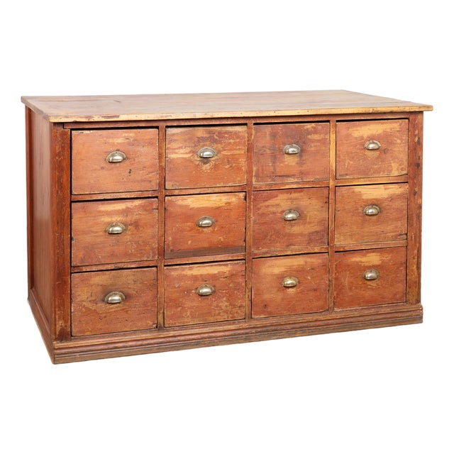 19th Century Danish Pine 12-Drawer Apothecary Sideboard Kitchen Island For Sale