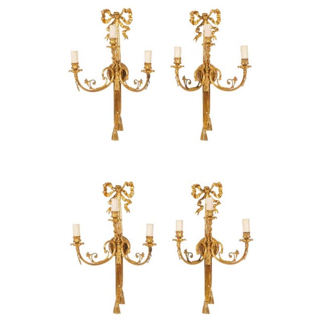 Antique 19th Century Ormolu 3-Branch Wall Sconces, Set of 4 For Sale - Image 11 of 11