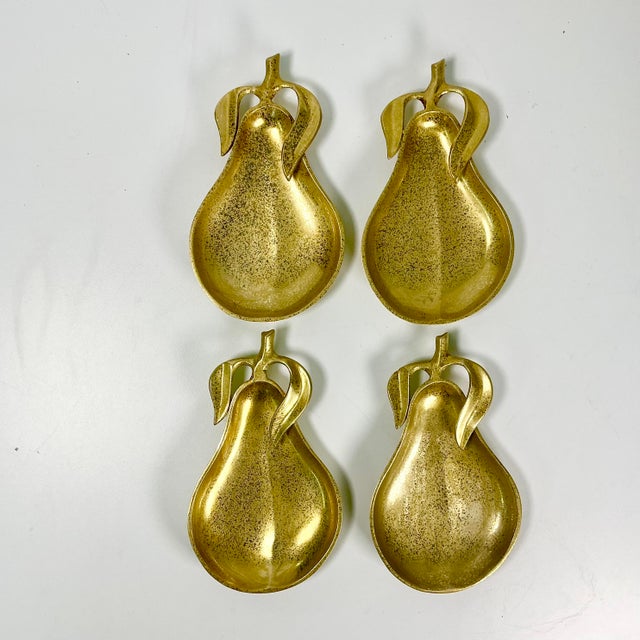Mid-Century Hollywood Regency Boho Chic Brass Pear Dessert Plates - Set of 4 For Sale - Image 4 of 12