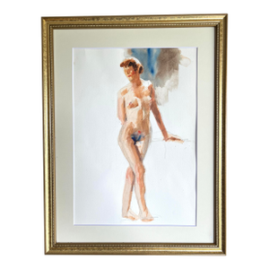 Original Vintage Watercolor Standing Female Nude Model by Harry Barton