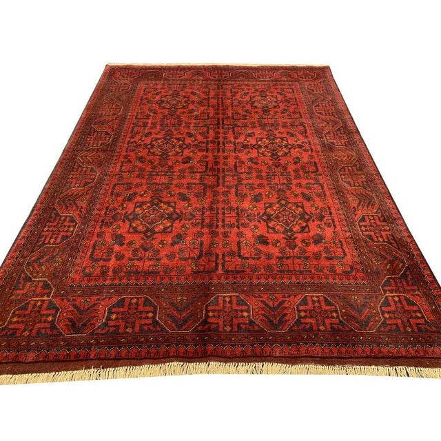 Fine Quality Hand Knotted Afghan Khal Muhammadi Wool Area Rug 6.7 X 4.11 Ft For Sale - Image 4 of 11