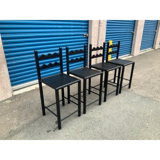 2000 - 2009 Solid Oak Country French Counter Stools Ebony Finish- Set of 4 For Sale - Image 5 of 5