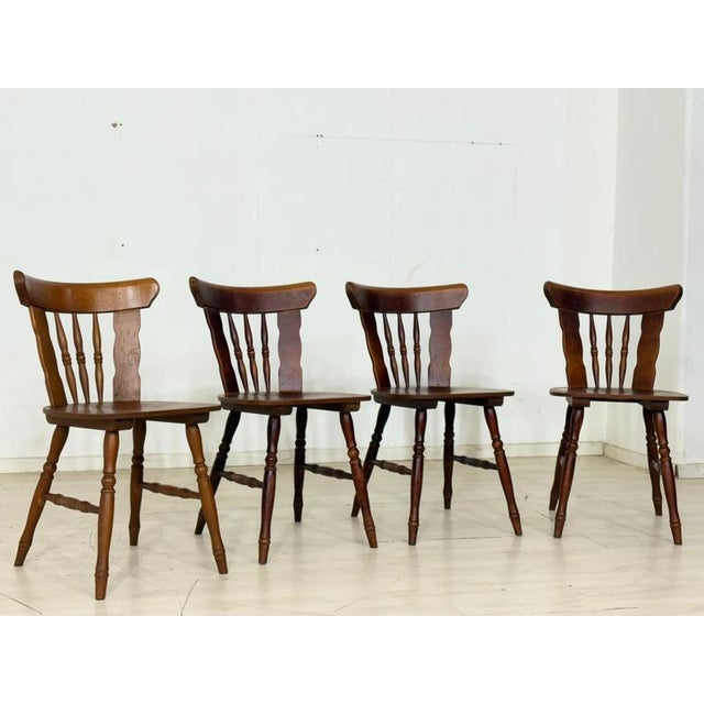 Vintage Country Style Wooden Dining Chairs, Set of 4 For Sale - Image 4 of 11