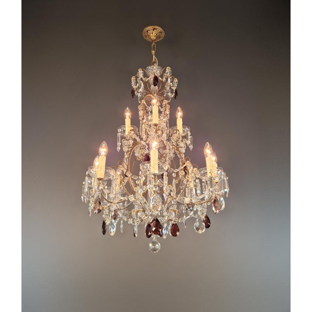 Vintage Venetian Style Klassik Crystal Chandelier With Purple Crystal Drops For Sale - Image 4 of 9