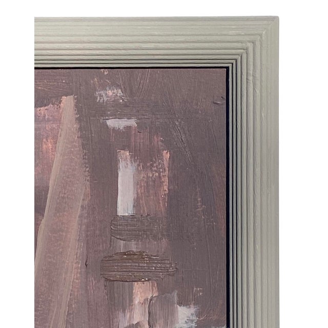 Wood Mid Century Modern Style Framed Still Life Interior Study Monochromatic Oil on Board Painting For Sale - Image 7 of 12