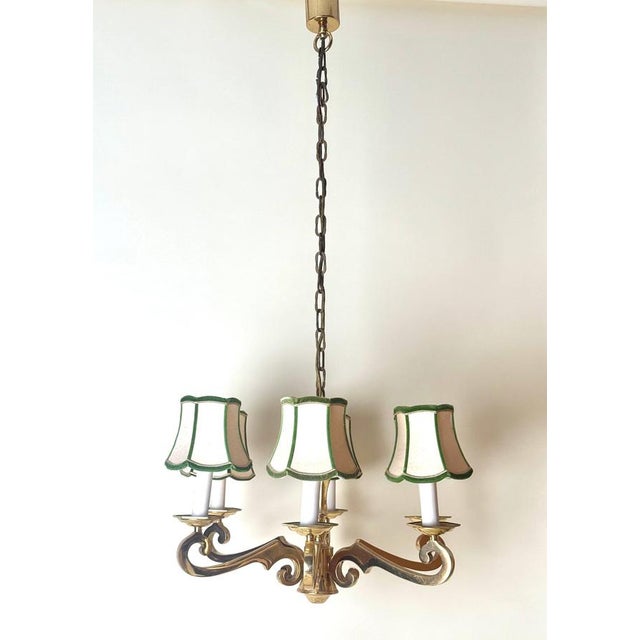 Hollywood Regency Brass 6-Arm Chandelier by Leclaire & Schäfer, 1970s For Sale - Image 4 of 16