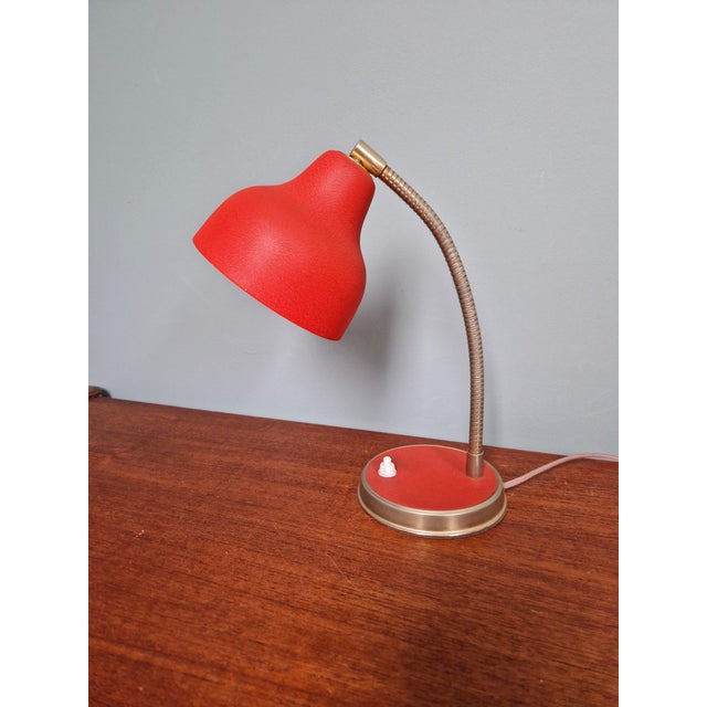 Gold Articulated Desk Lamp in Red Lacquered Metal, 1950s For Sale - Image 8 of 13