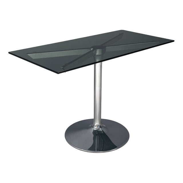Italian Modern Coffee Table in Steel and Rectangular Smoked Glass, 1970s For Sale