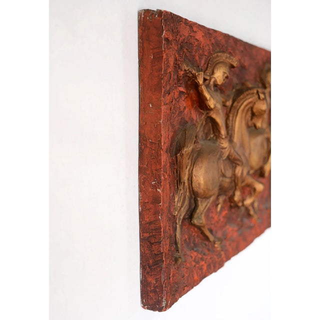 Brown 1960s Mid Century Finesse Originals J. Segura Roman Warriors and Horses Relief Wall Sculpture For Sale - Image 8 of 13
