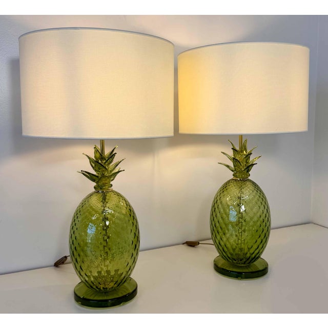 Italian Art Deco Pineapple Murano Glass Lamps with Lampshades, 2000s, Set of 2 For Sale - Image 16 of 17