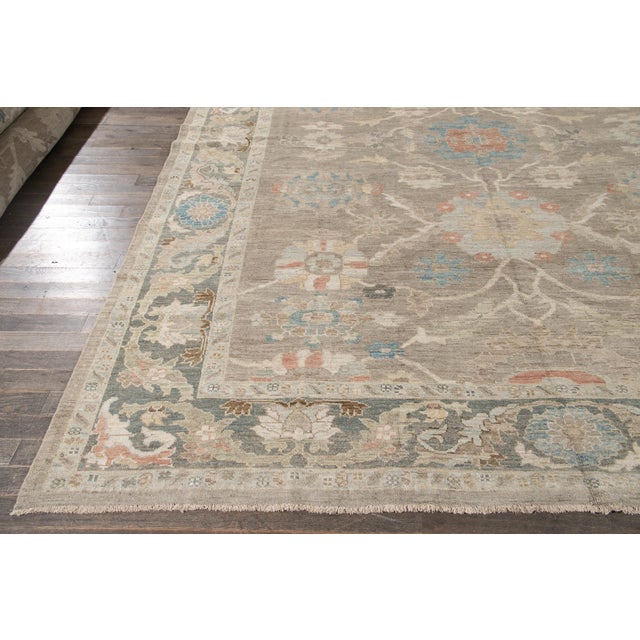 Modern Light Brown Sultanabad Handmade Floral Wool Rug For Sale In New York - Image 6 of 9