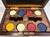 Signed Antique 19th Century Gaming Poker Wood Brass Box Travel Set Clay Chips For Sale - Image 11 of 11