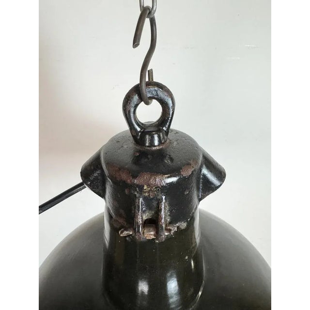 Black Industrial Black Enamel Factory Lamp with Cast Iron Top from Elektrosvit, 1950s For Sale - Image 8 of 18