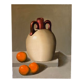Mid-20th Century Unsigned Still Life Painting With Ceramic Jug and Oranges For Sale