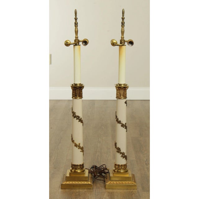 Stiffel Neo-Classical Style Ivory Lacquered And Brass Column Table Lamps - a Pair For Sale In Philadelphia - Image 6 of 13