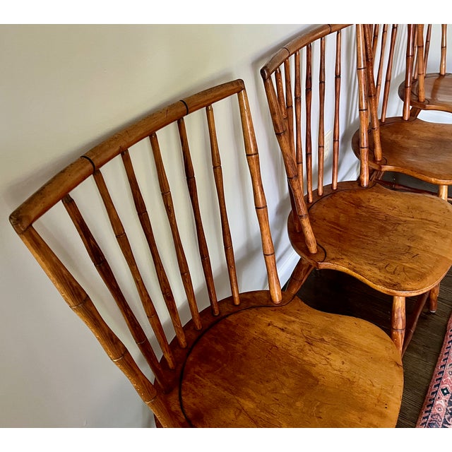 Brown Set 4 Birdcage Chairs Farmhouse-Chic Solid Maple 1860s Plank Seats Spindle Backs For Sale - Image 8 of 10
