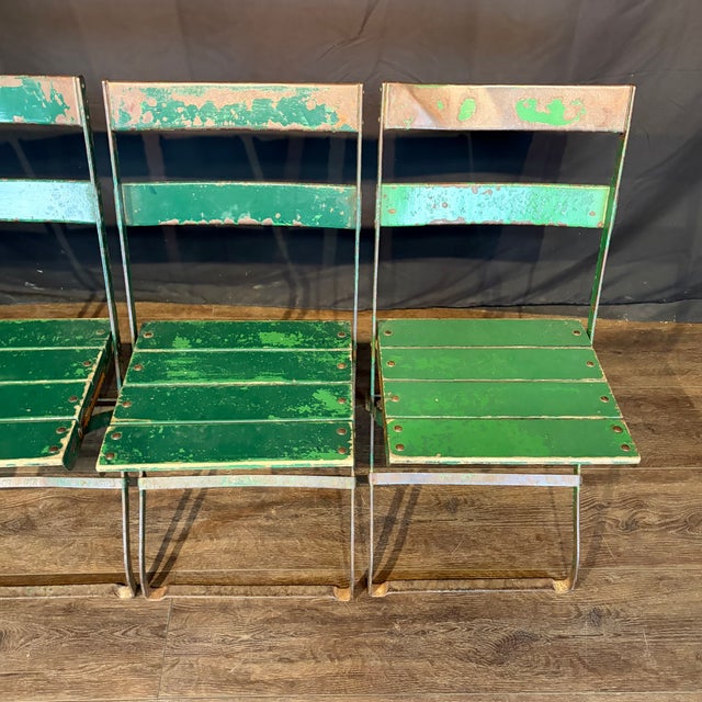 Weathered Green Bistro Chairs With Original Paint For Sale In Portland, ME - Image 6 of 12