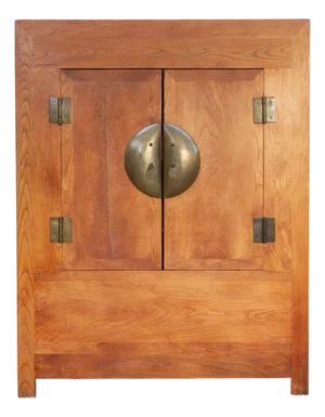Antique Chinese Golden Elm Qing Armoire