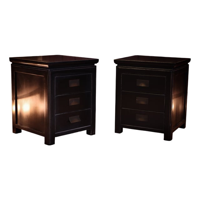 Canton Bedside Tables with 3 Drawers in Black Ash from Lombok, 2010s, Set of 2 For Sale