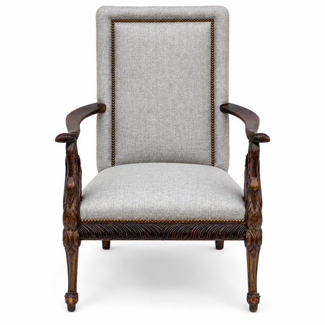19th-C. Italian Neo-Classical Style Walnut Swan Form Bergere Chair For Sale - Image 10 of 12
