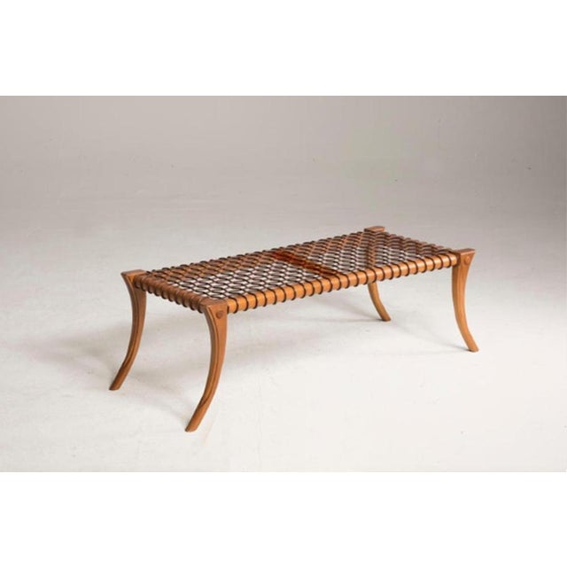 Klismos Walnut and Leather Bench from Pescetta For Sale - Image 4 of 18