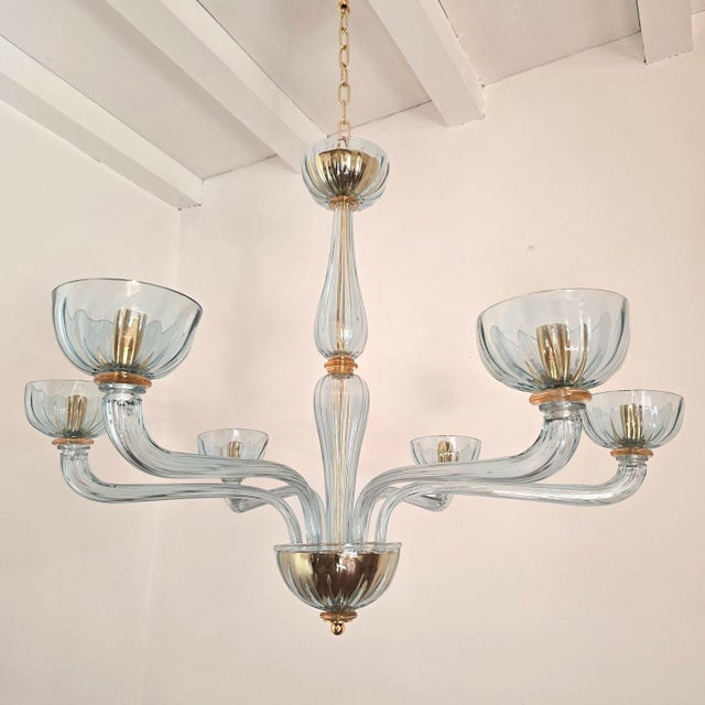 Mid-Century Modern 1980s Light Blue Murano Glass Chandelier For Sale - Image 3 of 14