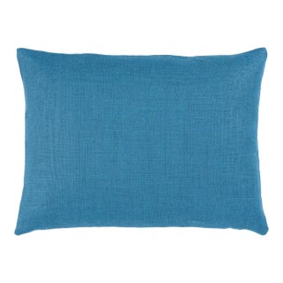 Schumacher Leo Glazed Linen 16" Lumbar Pillow In Peacock For Sale