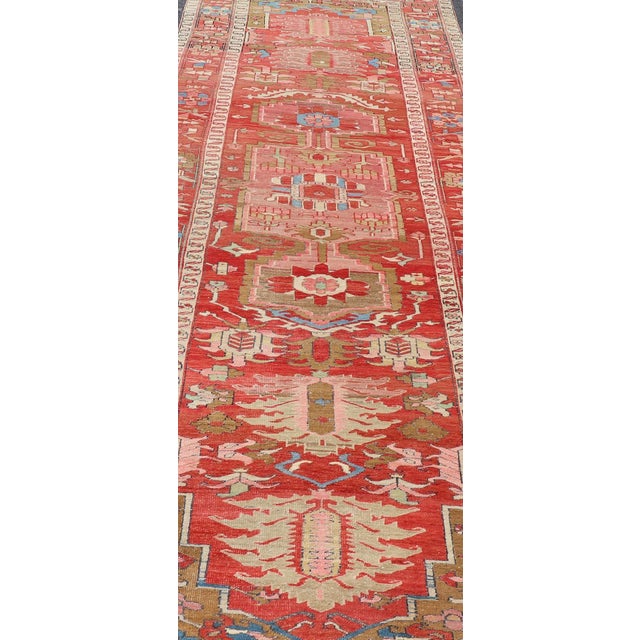 Textile Antique Persian Serapi Gallery Runner With Medallion Design 4'9 X 16'9 For Sale - Image 7 of 12