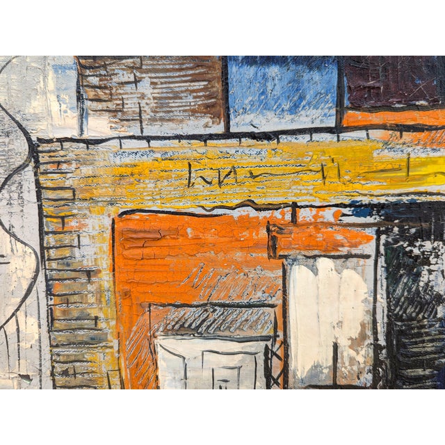 Richard Dempsey Early Modern Orange, Blue, and Yellow Toned Abstract City Landscape Painting, Mid 20th Century For Sale - Image 12 of 12
