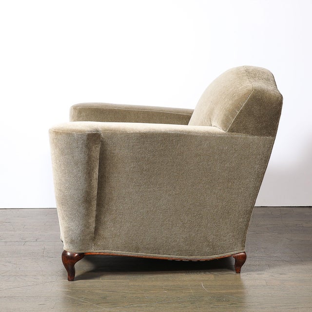 Taupe Pair of Art Deco Sinuous Club Chairs in Taupe Mohair & Walnut Supports For Sale - Image 8 of 17