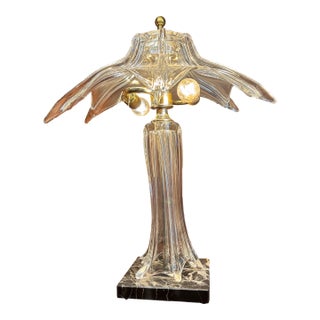 Art Deco French Crystal & Brass Table Lamp by Cofrac Art Verrier, France, Circa 1930s | RJC For Sale