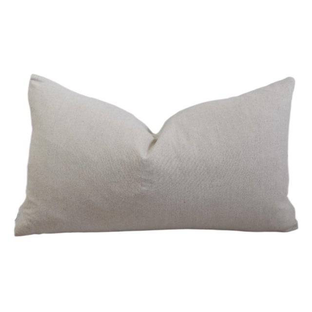 2020s French Taupe and Cream Appliqué Stripes Wool & Linen Feather/Down Pillow For Sale - Image 5 of 6