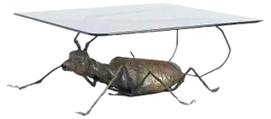 Coffee Table with a Handcrafted Metal Cricket Sculpture Base, 1970s