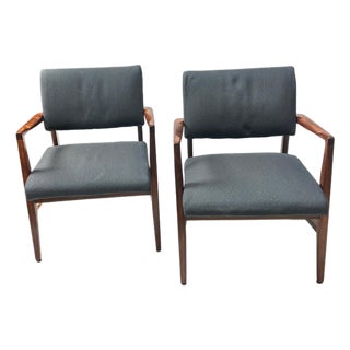 Jens Risom Inspired Composite Walnut Lounge Chairs For Sale