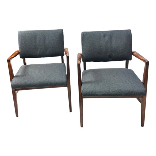 Jens Risom Inspired Composite Walnut Lounge Chairs For Sale