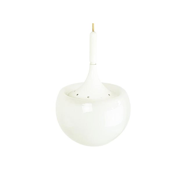 White Metal and Sandblasted Glass Mushroom-Shaped Pendant Lamp attributed to Martinelli Luce, 1960s For Sale - Image 3 of 11