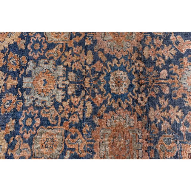 Persian 19th Century Persian Sultanabad Blue, Brown Handmade Wool Rug For Sale - Image 3 of 6