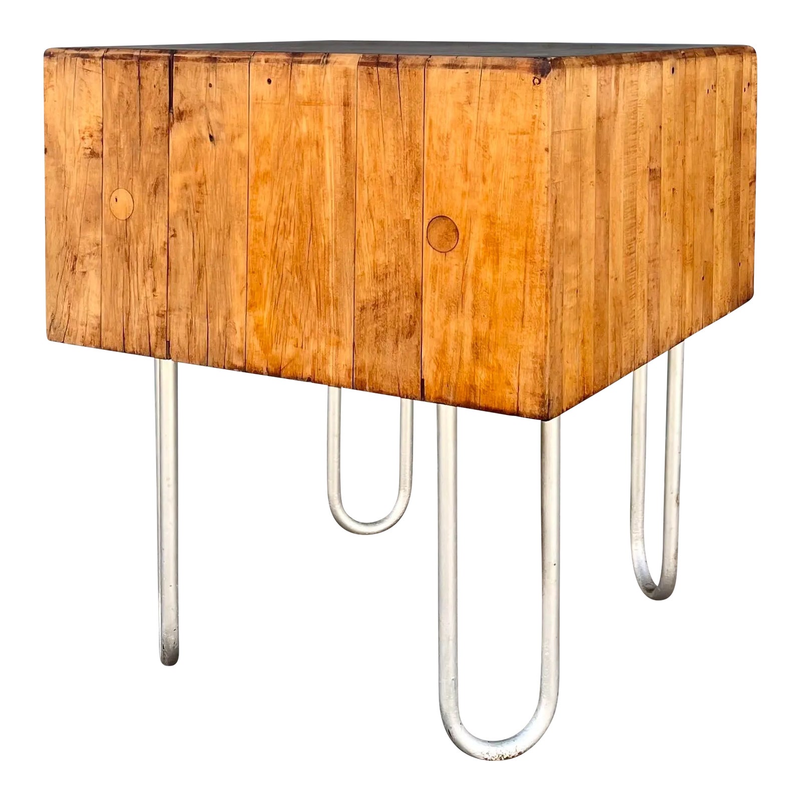 Butcher Butcher  Mid Century Monumental Square Butcher Block With Jigsaw