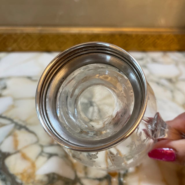 Vintage Sterling Silver and Etched Glass Creamer and Sugar Set For Sale - Image 4 of 8