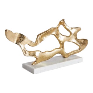 Cohen Gold Abstract Sculpture on White Marble Base For Sale