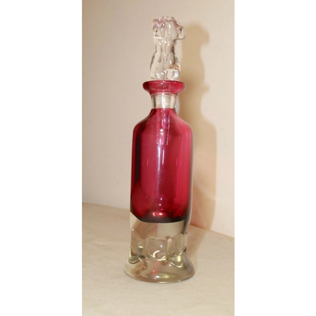 Italian Large Vintage Hand Blown Red Clear Murano Venetian Figural Glass Perfume Bottle For Sale - Image 3 of 12