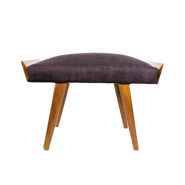 Mid-Century Modern Mid-Century Modern Italian Wood and Purple Fabric Ottoman, 1950s For Sale - Image 3 of 8