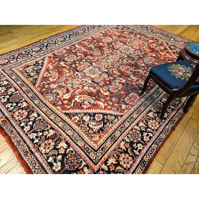 Vintage Persian Mahal Sultanabad Rug, Hand-Knotted Wool, Geometric Pattern, 9x13, Rust-Red & Navy For Sale - Image 4 of 17