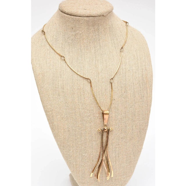 1980s Vintage Gold Wash Over Sterling Silver Sculptural Modernist Signed Pendant Necklace For Sale - Image 5 of 8