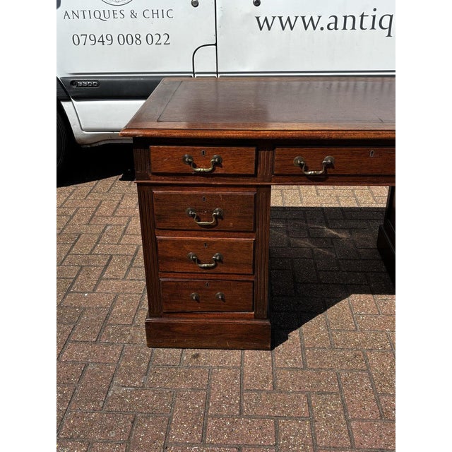 Edwardian Oak Twin Pedestal Desk For Sale - Image 5 of 11