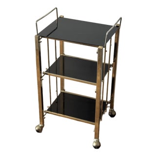 Vintage Hollywood Regency Style Gold-Tone Three-Tier Bar Cart For Sale