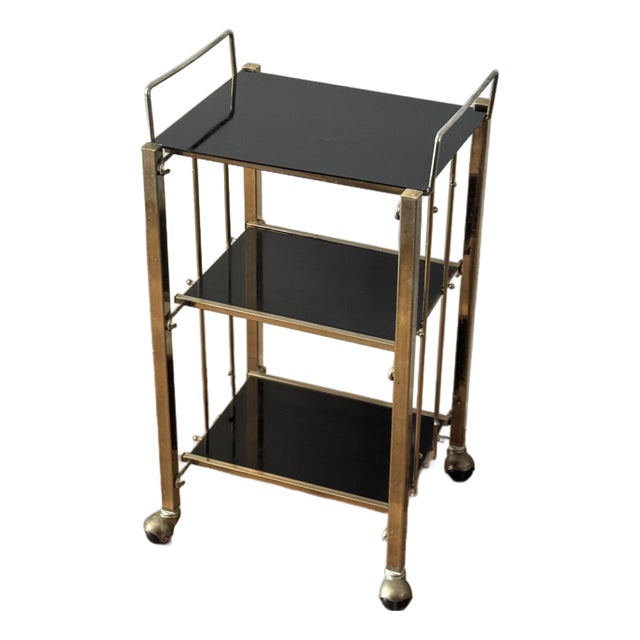 Vintage Hollywood Regency Style Gold-Tone Three-Tier Bar Cart For Sale