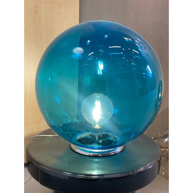 Modern ligh-blue Sphere in Murano Glass table lamp. Design in very particular and effective . Very High Italian...