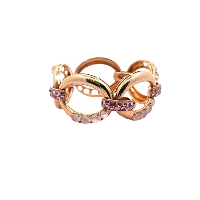 Contemporary Moonstone Pink Sapphire 18k Rose Gold Chain Bracelet For Sale - Image 3 of 6